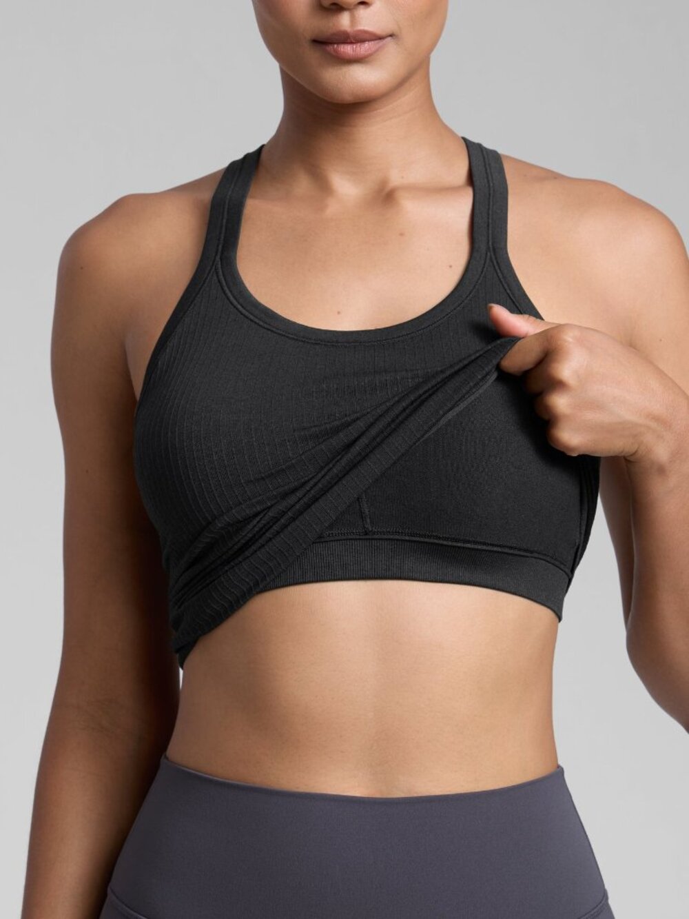 Seamless Racerback Built in Bra Ribbed Tank - Picture 3 of 5